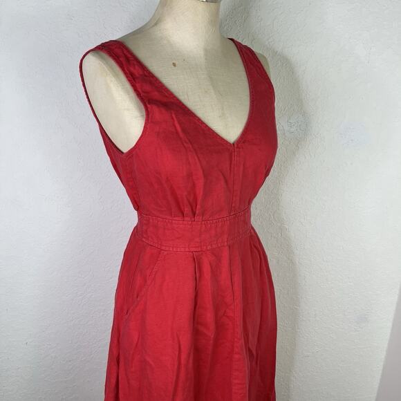 Nicole Miller New York Red Linen Accentuated Waist Flare Dress Size US 2, chic - Picture 2 of 8